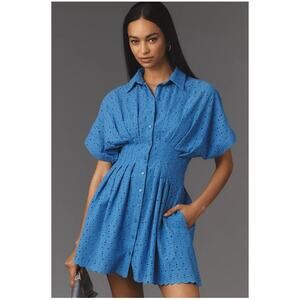 Anthropologie Exquise The Tobie Eyelet Mini Shirt Dress Blue